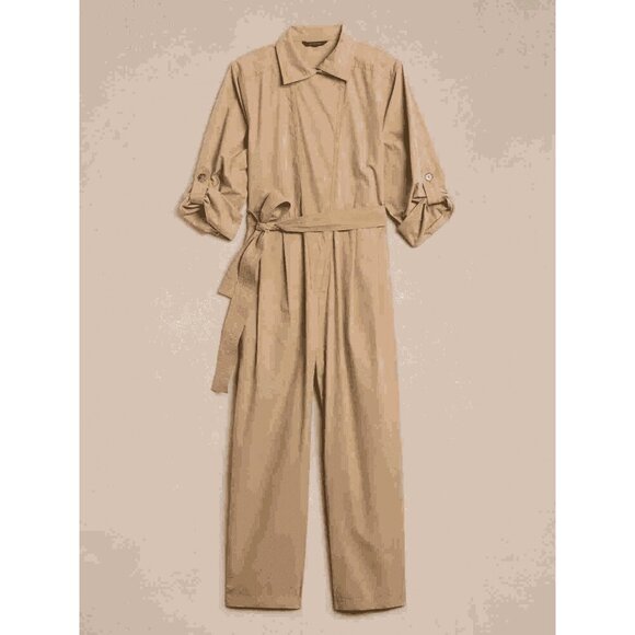 Banana Republic womens tan one piece Finley Poplin Jumpsuit size small NWT - Picture 1 of 16